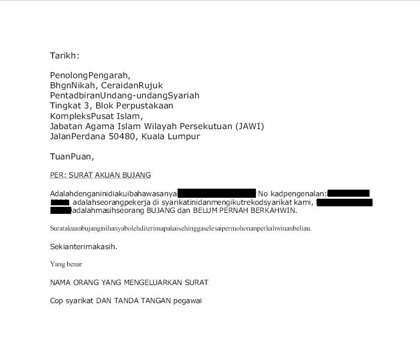 Surat Rasmi Akuan Bujang - Rasmi V