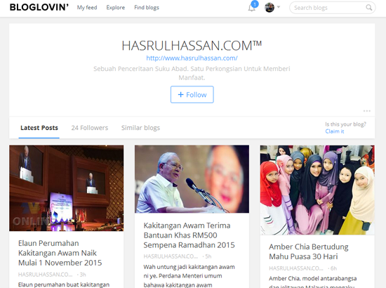 Widget Bloglovin Mudahkan Follower Ketahui Entri Terkini