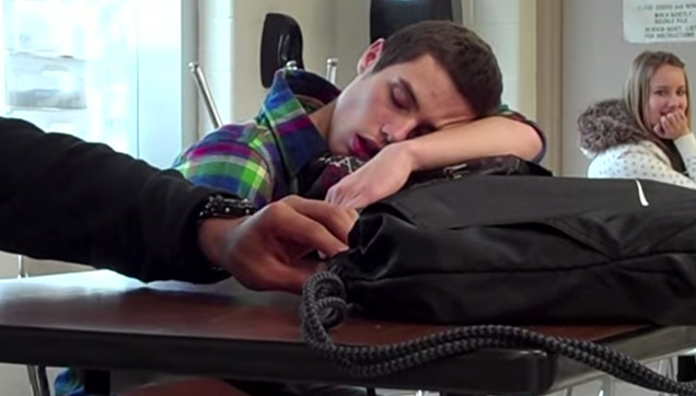 Michael fell asleep on his class.
