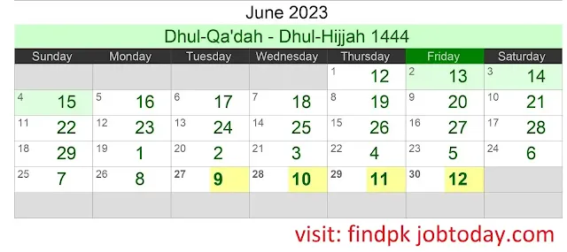 June 2023 Islamic Calendar