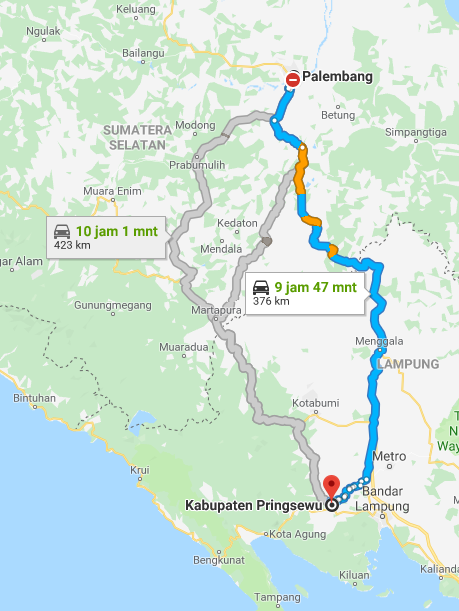 Rute Palembang Pringsewu