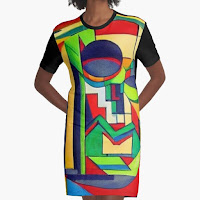 Cubist dress with the design of a multicolored skull