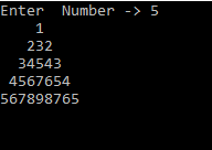 How to printing 1 232 34543 in triangle in c#