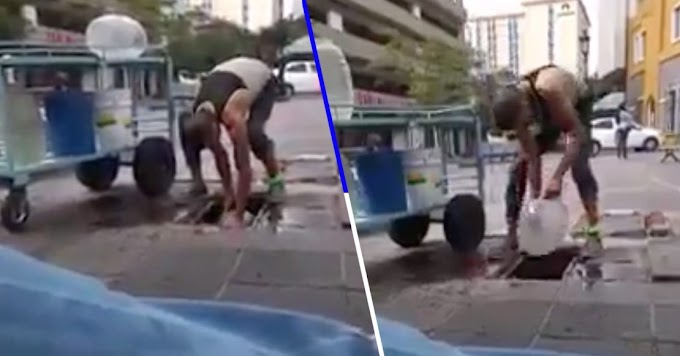 VÍDEO VIRAL: CAPTAN A SUJETO SACANDO AGUA DE UNA ALCANTARILLA PARA HACER JUGO