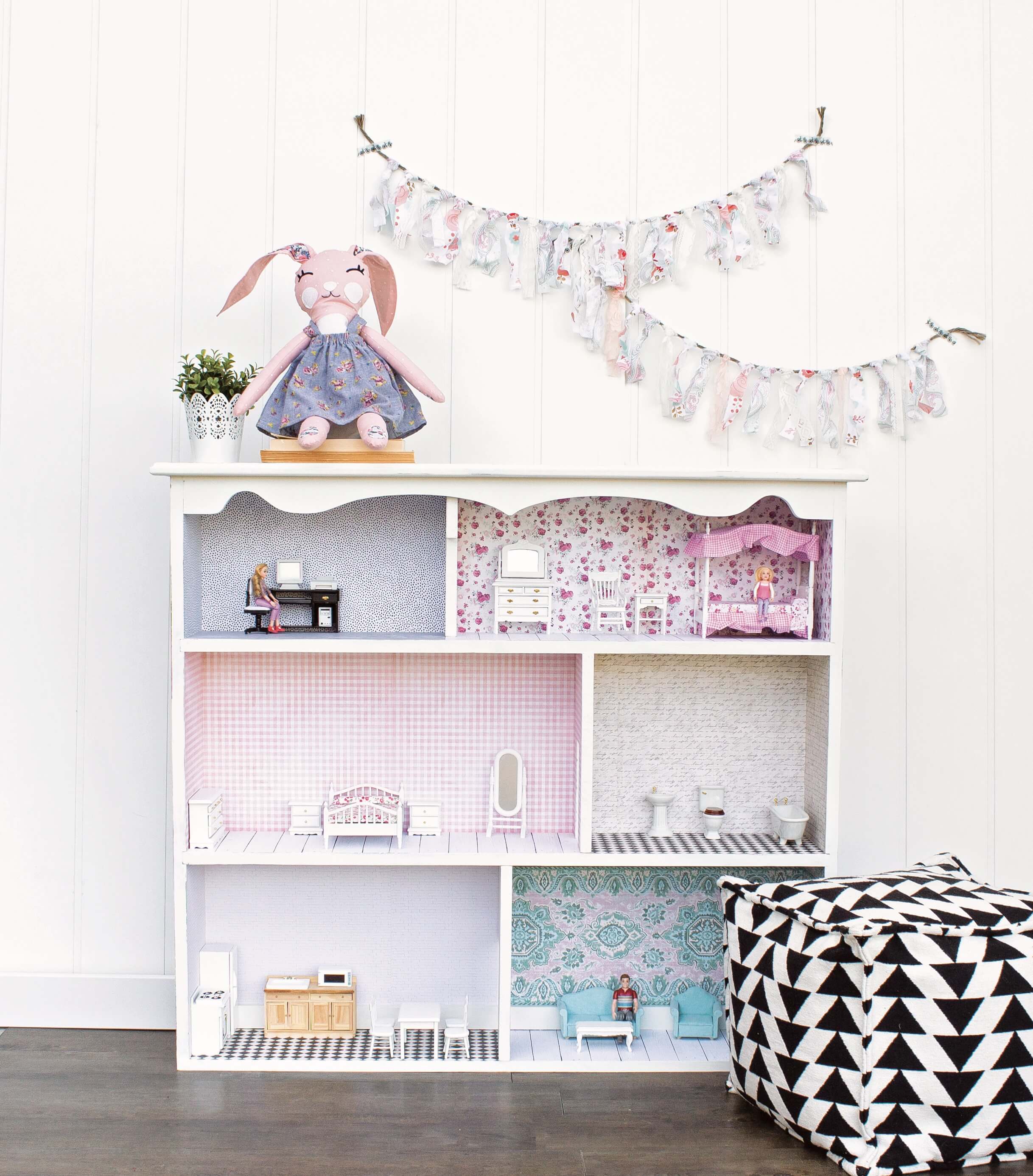 How to repurpose an IKEA Billy Bookcase into an adorable dollhouse inspired by the Amazing Furniture Makeovers book, a fun IKEA furniture hack idea!