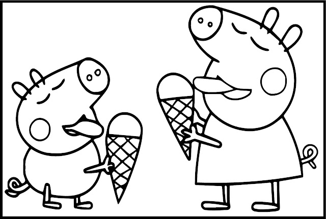 Peppa and George Eating Ice Creams Coloring