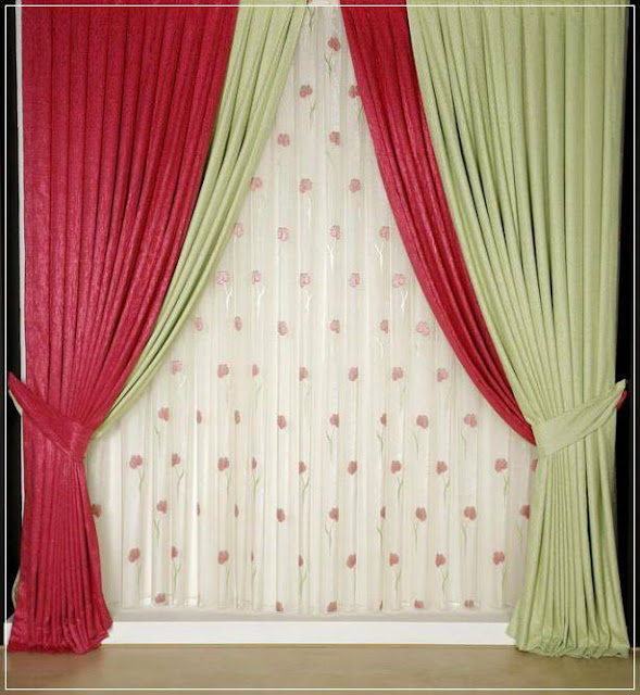 Modern window curtains red and green drapes