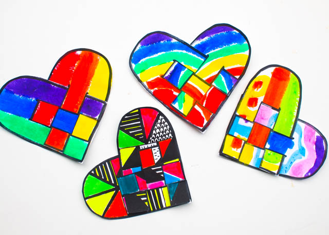 Printable Rainbow Danish Hearts Craft- Color, cut out, and weave these lovely rainbow danish hearts