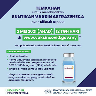 Tempahan Mendapatkan Suntikan Vaksin Astrazeneca