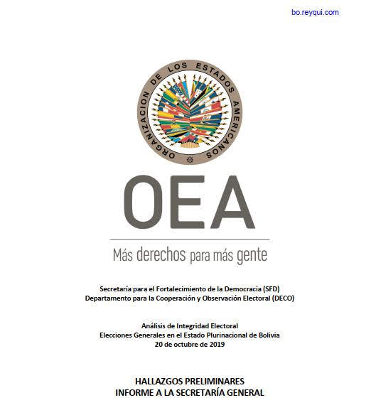 Informe OEA: Análisis de Integridad Electoral Elecciones Generales en el Estado Plurinacional de Bolivia 20 de octubre de 2019 (PDF)