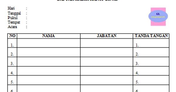 Contoh Absen Kehadiran Rapat Ruang Ilmu