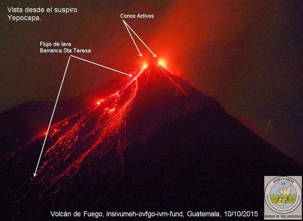 Activité strombolienne sur le volcan Fuego, 10 octobre 2015