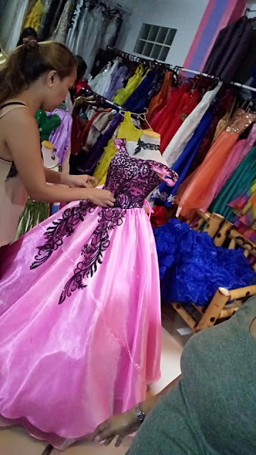 Costume Designer Marjorie working on a Filipiniana Gown