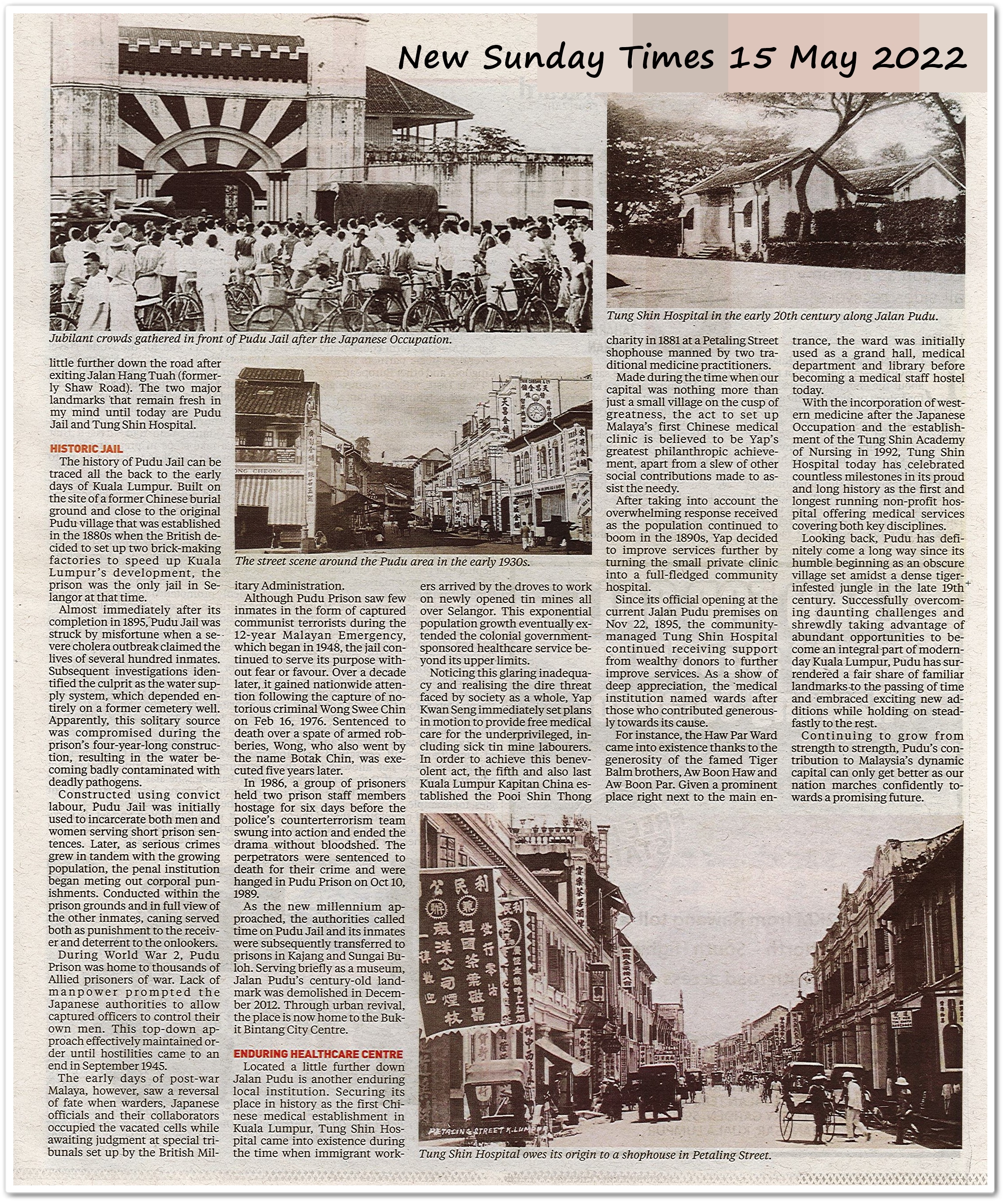 A glimpse into Pudu's past - Keratan akhbar New Sunday Times 15 May 2022