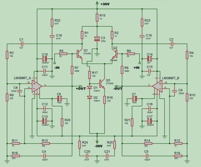Skema audio power amplifier Skema ampli LM 3886 stereo Skema audio power amplifier Skema ampli LM 3886 stereo