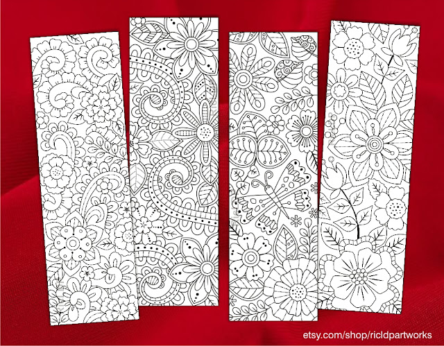 Flower and leaves zentangle bookmarks