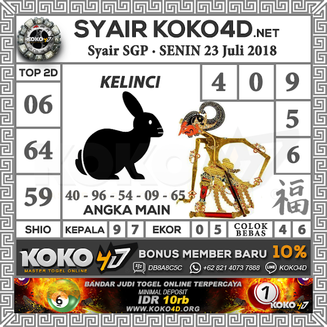 Syair Togel SGP Hari Senin, 23 Juli 2018