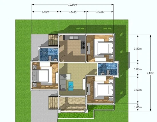 Desain rumah atap limas dengan 3 kamar tidur