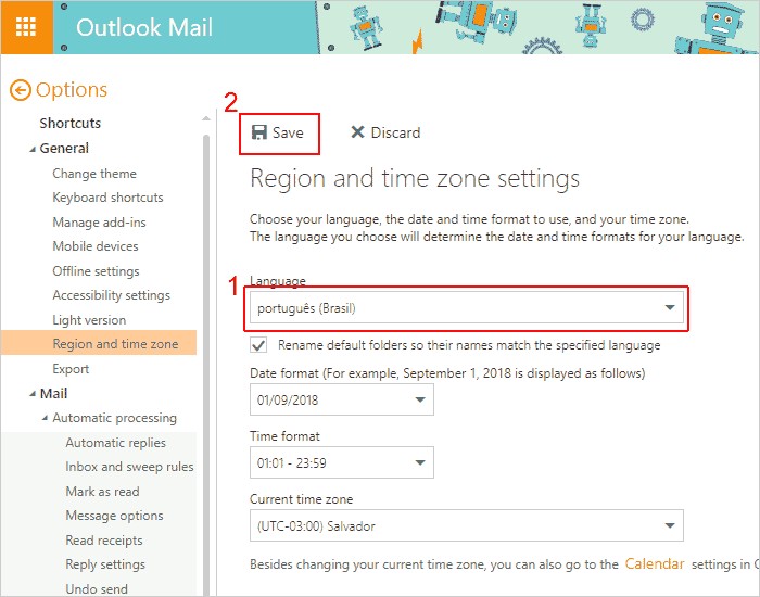 Salvar idioma português no Outlook
