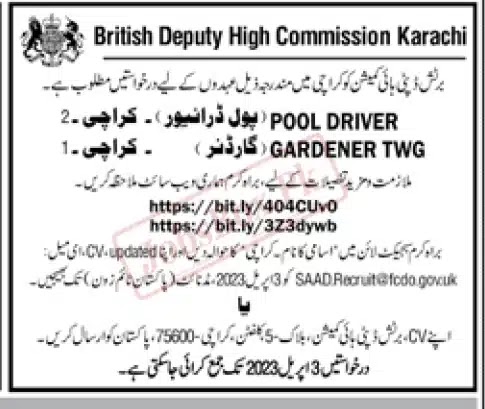 British Deputy High Commission Karachi Jobs 2023 - Latest Advertisement