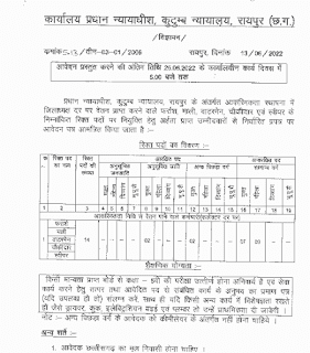 CG FAMILY COURT RAIPUR FOURTH CLASS VACANCY 2022 | कुटुंब न्यायालय रायपुर छत्तीसगढ़ में चतुर्थ श्रेणी पदों की वेकेंसी