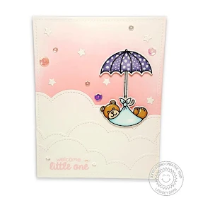 Sunny Studio Stamps: Baby Bear & Rain or Shine Baby Bundle & Umbrella Card by Lindsey Sams