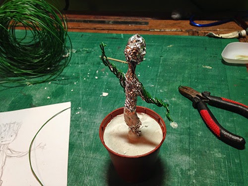 Groot's supporting frame of wire and tin foil