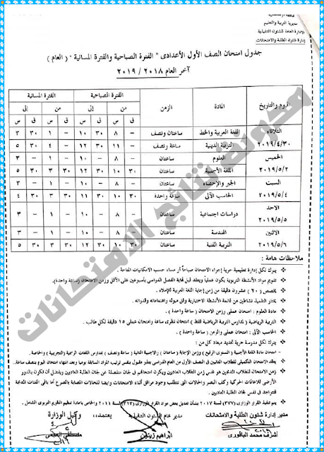 جداول امتحانات محافظة الاسكندرية اخر العام 2019 جميع المراحل (ابتدائئية واعدادية وثانوي)