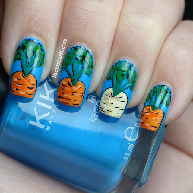 Gardening nail art manicure with carrots and parsnip feat KIKO 295