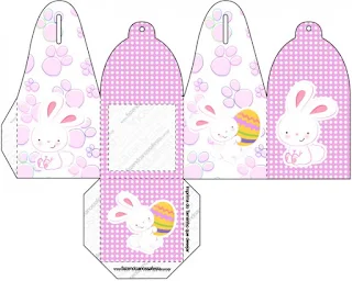 Easter Bunny with Pink and White Squares: Free Printable Boxes.