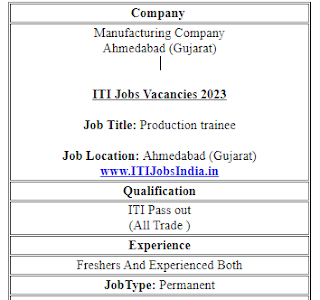 ITI Jobs Vacancies 2023 in Manufacturing Company Ahmedabad, Gujarat for All Trades | Apply Now