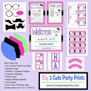 Glam Party Free Printable Kit.