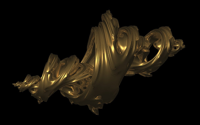 A raytraced gold 4d quaternion Julia fractal