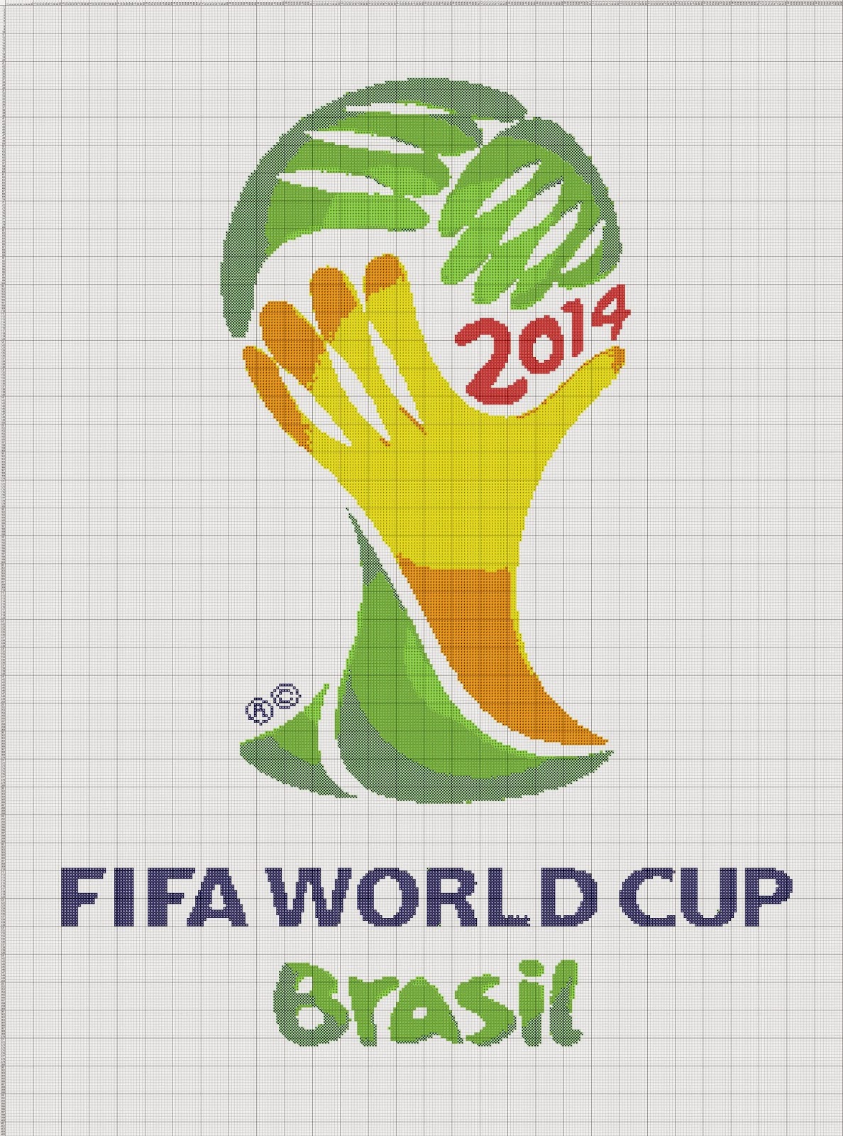 Gambar Pola Kristik Logo Piala Dunia FIFA 2014 Brasil