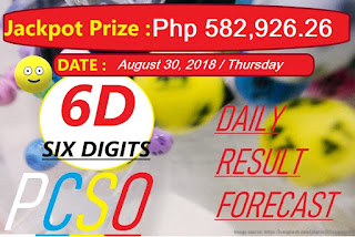 August 30, 2018 6D Six Digits Lotto Result 6 digits winning number combination