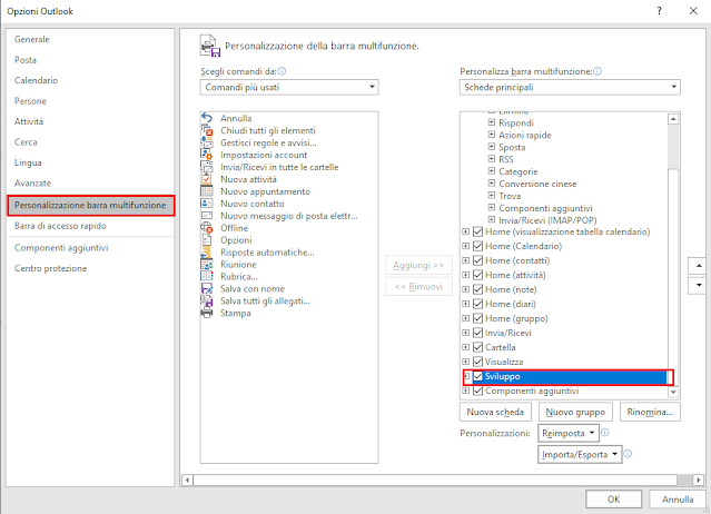 Outlook - Personalizzazione barra multifunzione