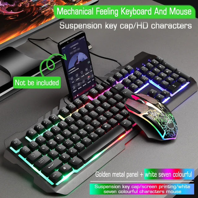 LIMEIDI T21 Wired Mechanical Keyboard & Mouse Set 104 Keys RGB Backlight Gaming Keyboard with Phone Holder 1600dpi Mouse