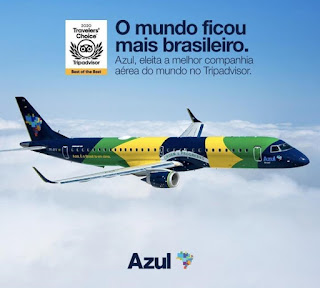 Azul comemora título de 1ª aérea brasileira a ser Melhor do Mundo com desenho no céu