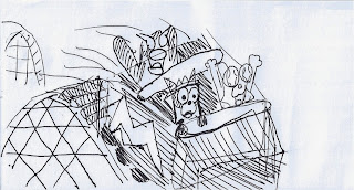 Raccoon, Lily, and Penguin ride a roller coaster.