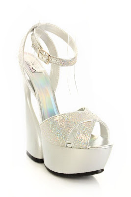 Silver Glitter Cross Strap Open Toe Platform Hedgie Heels 