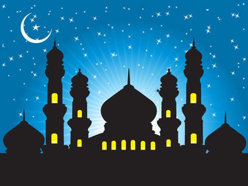 夜空とモスクのシルエット Abstract background mosques  ai eps イラストレーター
