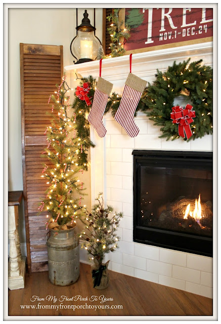 Farmhouse Christmas Mantel-Christmas Tree-Milk Can-Christmas Wreath- From My Front Porch To Yours 