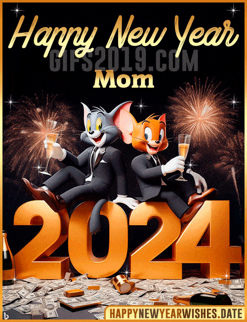Tom and Jerry Happy New Year 2024 gif for Mom
