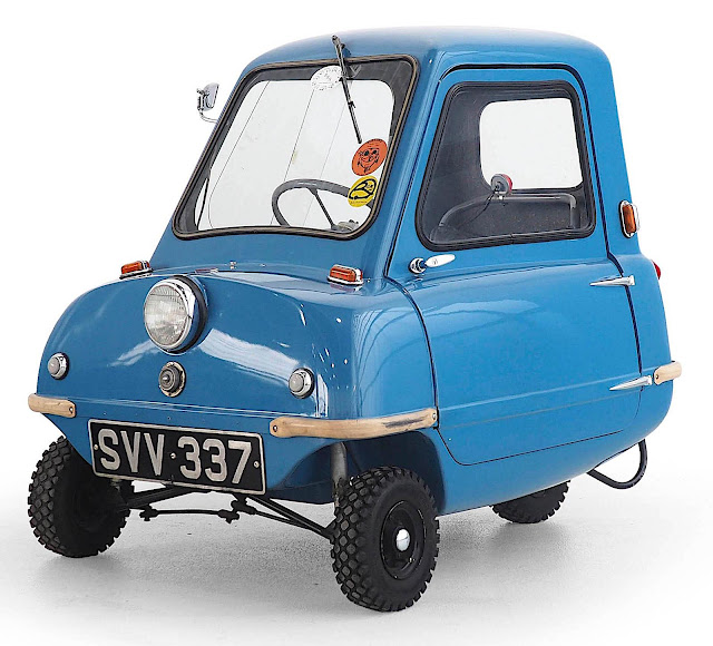 a 3-wheeled 1963 Peel P.50 in blue