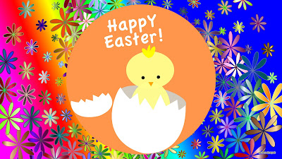 Kuiken in een ei en de tekst: Happy Easter! 
