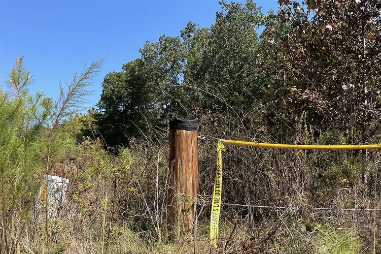 A police line close where the remaining parts of missing youngsters Verse Woods and Devin Clark were tracked down Saturday (Audrey Conklin)