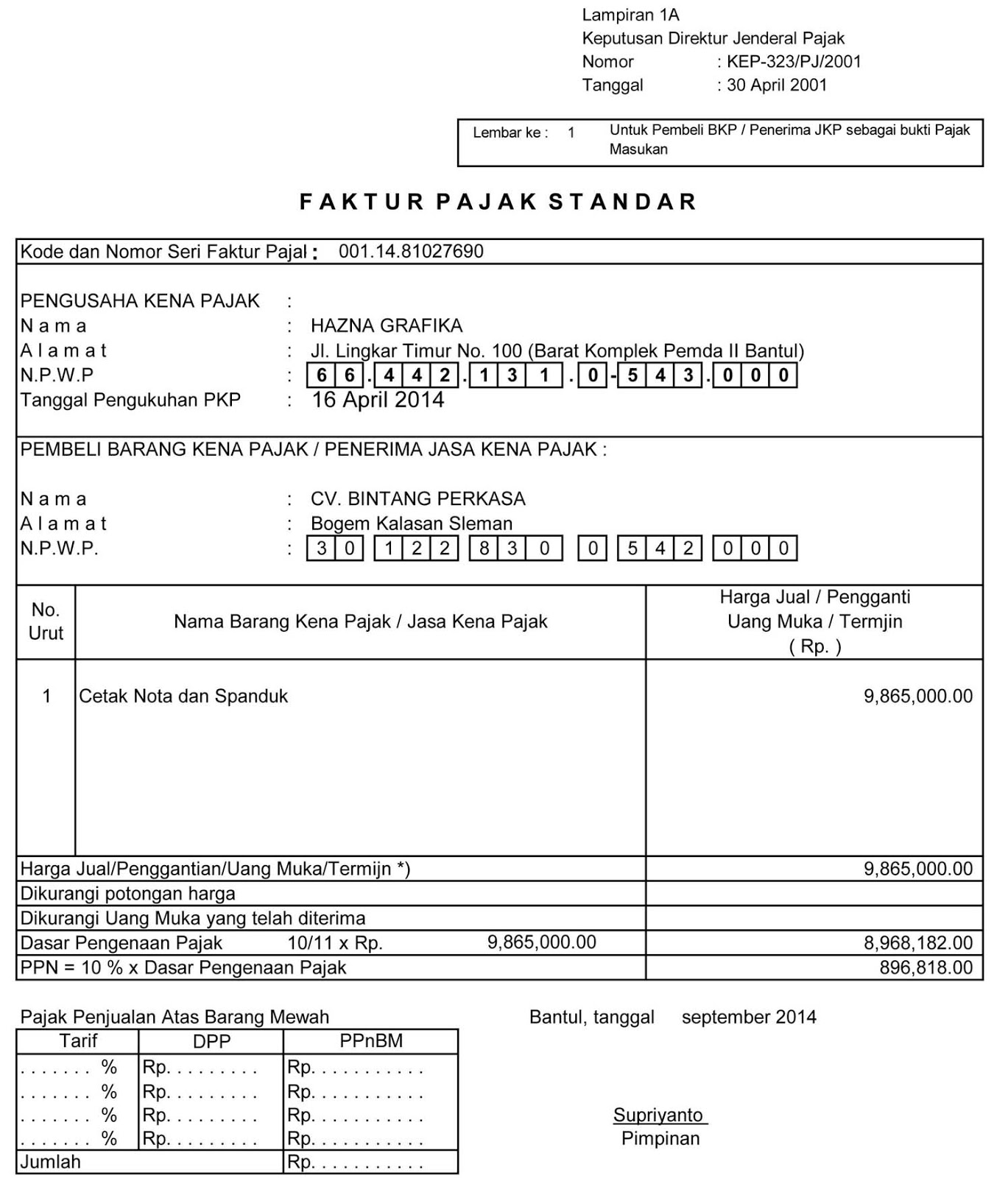 HAZNA GRAFIKA: Contoh Faktur Pajak