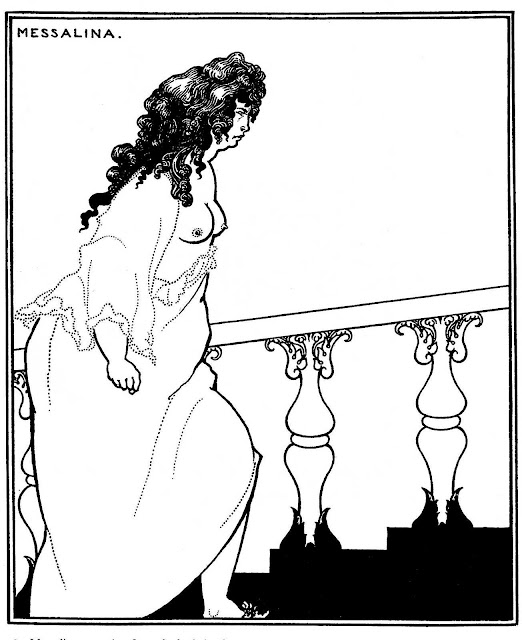 Aubrey Beardsley, an angry woman climbing stairs