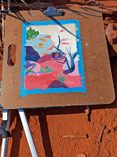 Sedona Wilderness Plein Air painting laying the ground in Sedona