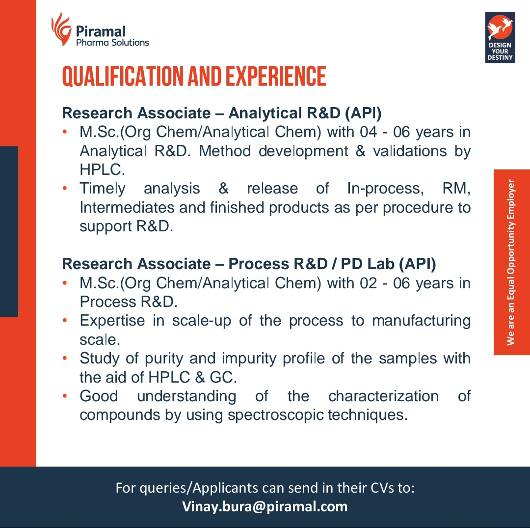 Job Availables for Piramal Pharma Solutions Job Vacancy for MSc Organic/ Analytical Chemistry